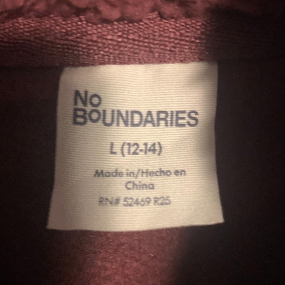 No Boundaries Womens L 12-14 Burgundy Sherpa Half Zip Pullover Cinch Hem NWT - Picture 2 of 8
